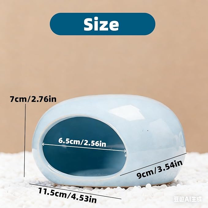 Ceramic Hamster Hideout Large Cool Summer Cute Guinea Pig Bed House for Dwarf Hamsters, Mices, Gerbils and Small Pets (Blue,L)