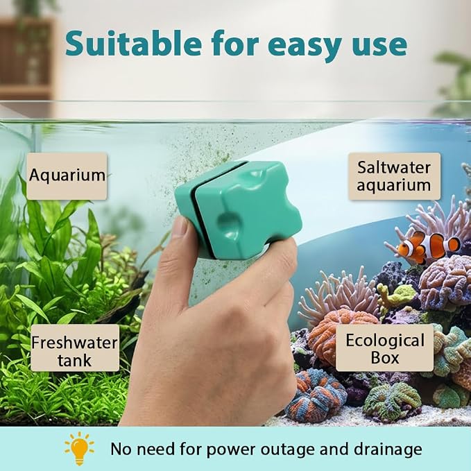 MiOYOOW Magnetic Fish Tank Cleaner, 3PCS Dual-Surfaces Mini Aquarium Algae Scraper Brush with Rectangular Right-Angle Design for Glass Freshwater Saltwater Tank