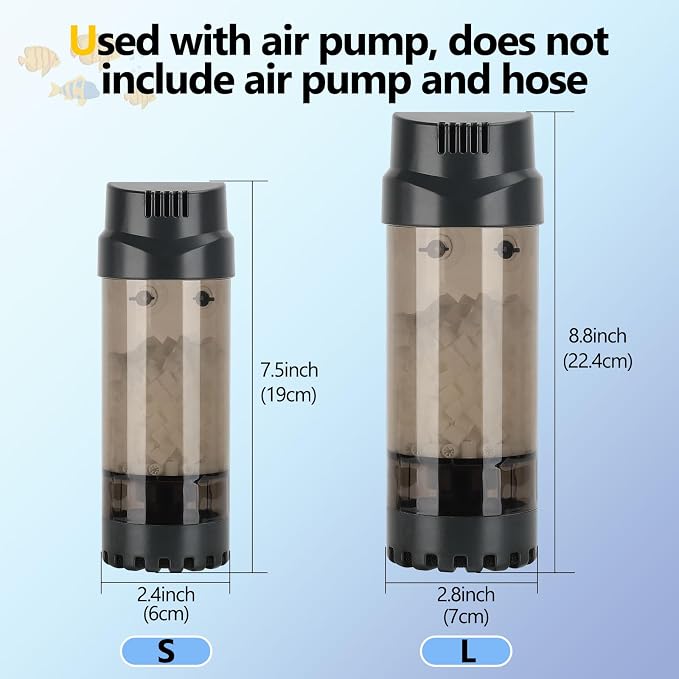 AQQA Fluidized Moving Bed Filter with Sponge, Submersible Aquarium Filter | with Air Stone for Shrimp & Breeding Tanks, Ultra Quiet Internal Filter for Freshwater and Saltwater (L 15-55 Gallon)
