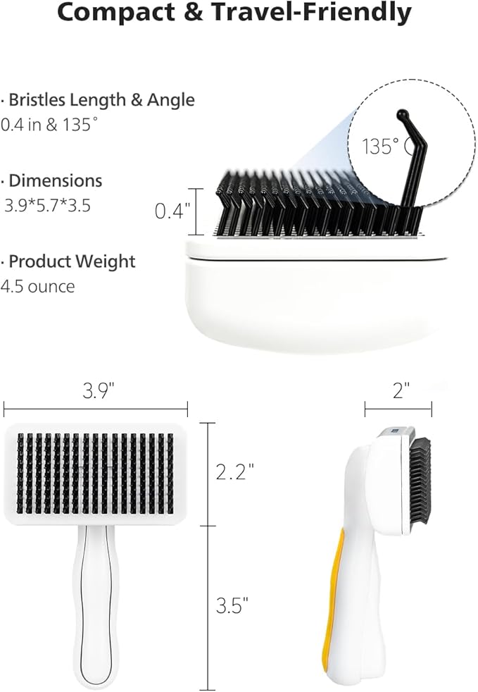 PETHROOM Self-Cleaning Slicker Brush for Dogs & Cats – Gentle Grooming & Deshedding Tool, Removes Mats & Tangles, Skin-Friendly Coated Tips, One-Touch Hair Removal Button