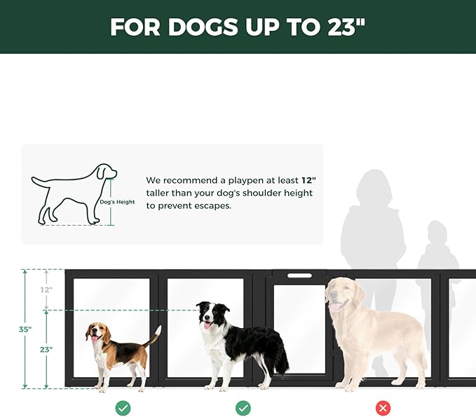 FXW AuraSpace Acrylic Indoor Dog Playpen for Medium Dogs, 35 Inch, 12 Panels, Black