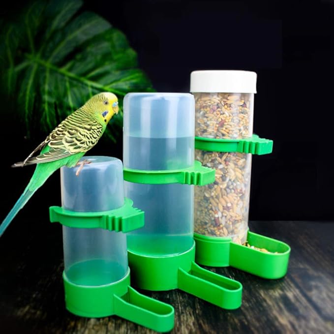 Bird Feeder, Bird Water Dispenser for Cage, 2PCS Automatic Bird Water Feeder with 1PCS Food Feeder for Cage Pet Parrot Budgie Lovebirds Cockatiel (2pcs 90ml + 1pcs 150ml)