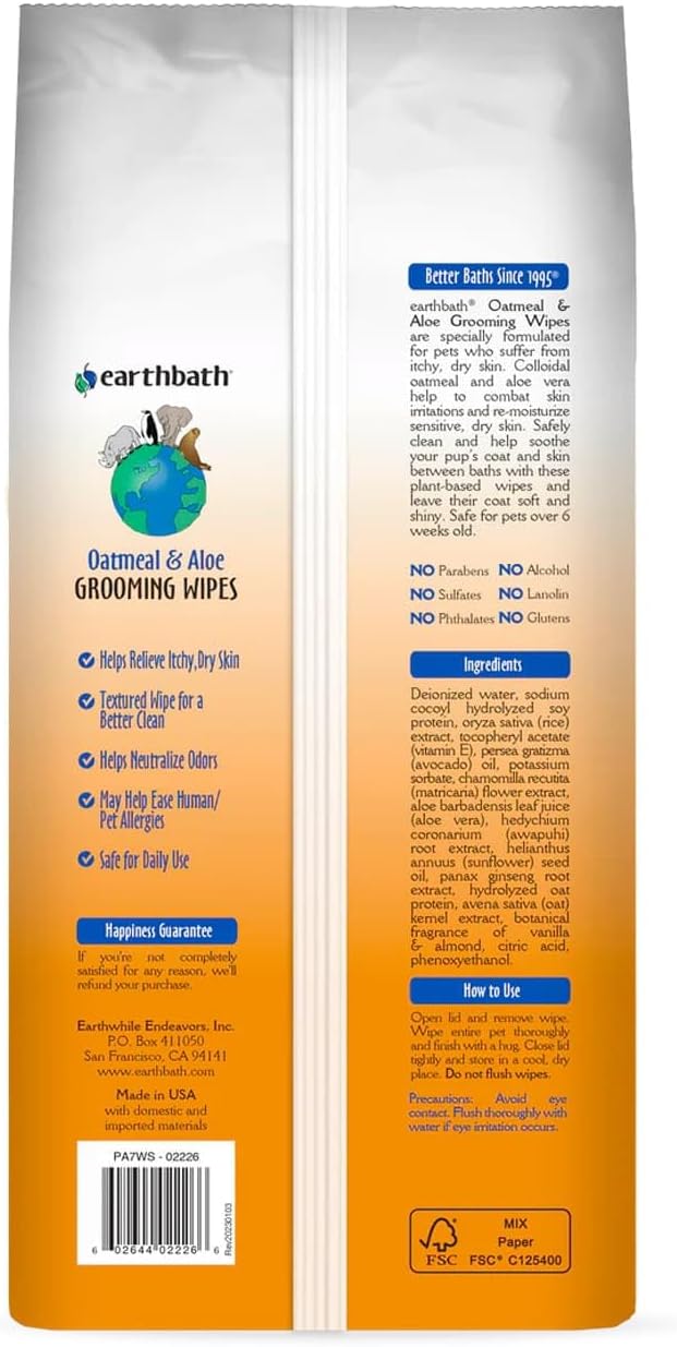 Earthbath Grooming Wipes Oatmeal & Aloe