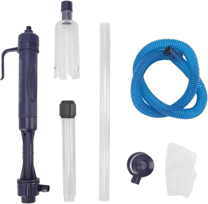 Electric Aquarium Vacuum Cleaner, Fish Tank Gravel Cleaner with Spiral Impeller, Battery Powered Siphon for Water Changing, Includes Filter Bag and Telescopic Tubes for Freshwater