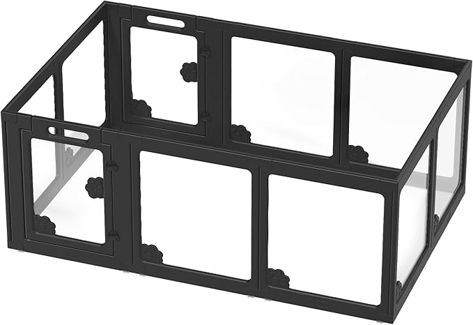 Albott Acrylic Clear Dog Playpen Indoor, Modular Puppy Cat Small Pet Play Pen with 2 Doors, Transparent Fence for Little Dogs, Cats, Rabbits, Easy Assemble and Disassemble, Black (24" H, 10 pcs)