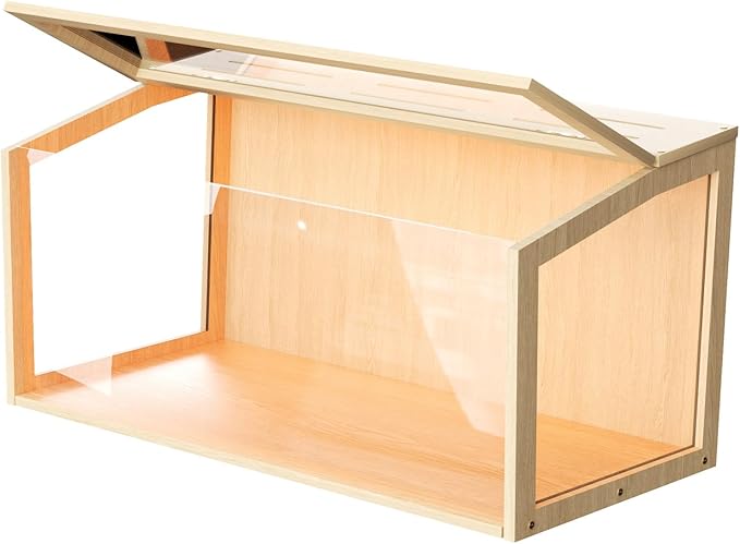 Hamster Cage: Wooden Small Animal Cage with Warm Light - 32Inch Large Clear Hamster House Chewy Proof with Openable Breathable Top