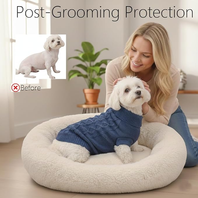 Small Dog Clothes, Warm Dog Pullover Sweater, Cold Weather Cable Knitwear for Chihuahua, Bulldog, Dachshund, Pug, Yorkie, Outfits for Small Dogs (Dark Blue XS)