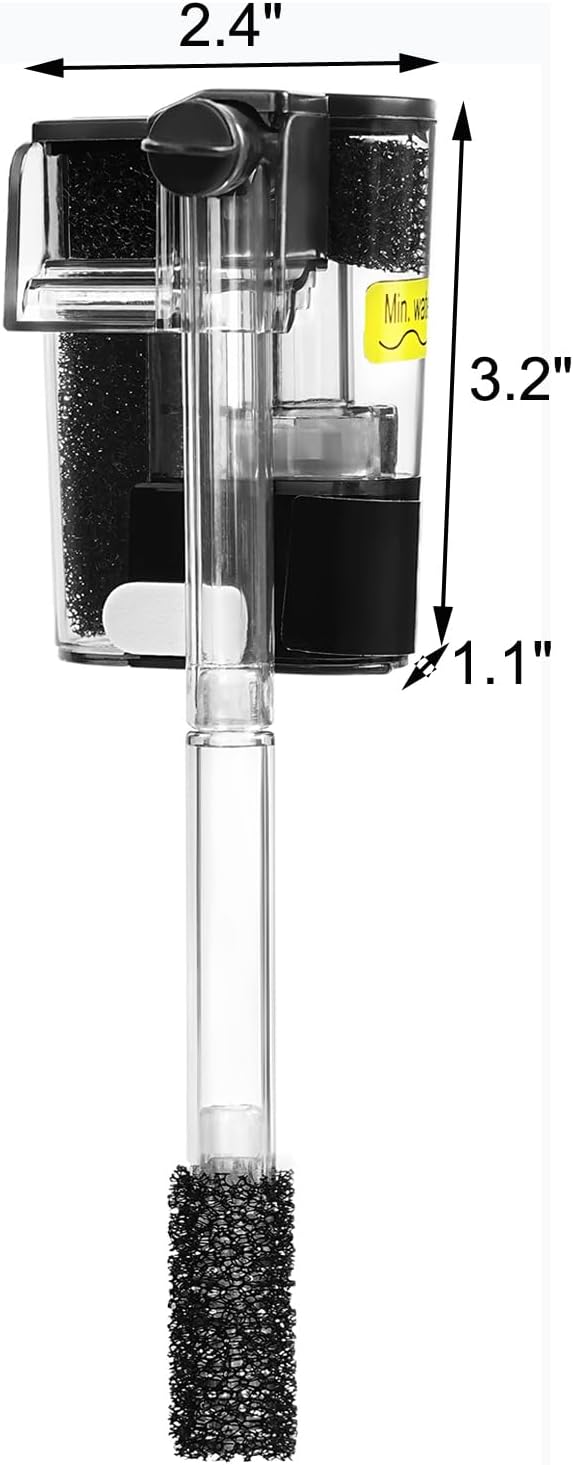AQUANEAT Aquarium Hang on HOB Power Filter 3 Gallon Rimless Small Fish Tank Filter 65GPH (Up to 3Gal)