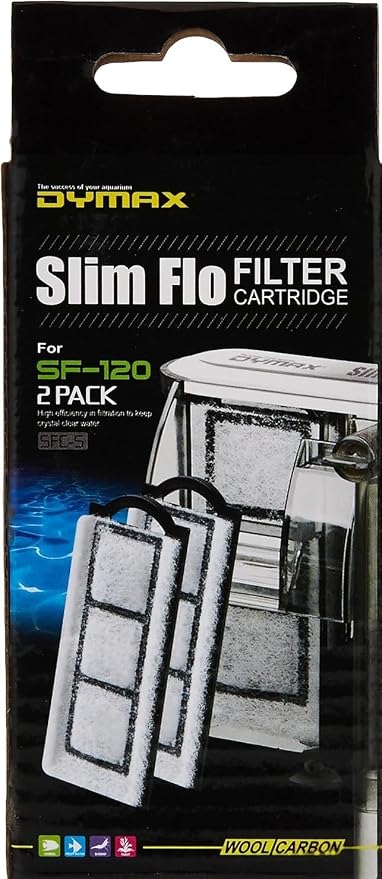 Dymax Filter Cartridge Replacement for Slim FLO SF-120 Hang On Back Aquarium Filter (1 Box = 2 Cartridges)