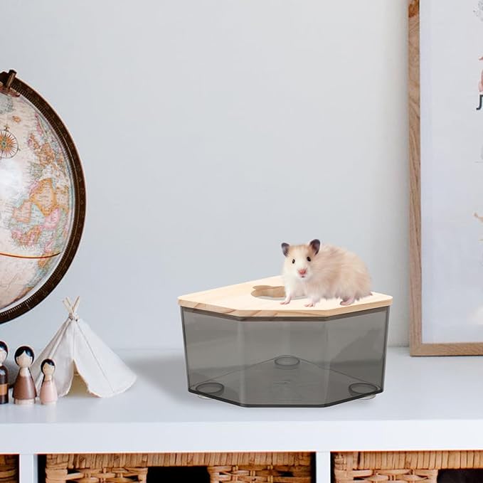 Mikikit Hamster Sand Bath Box Transparent Dust Bath for Chinchilla Pets Cute Design for Fun Bath Durable Construction Hamster Bathroom Accessories