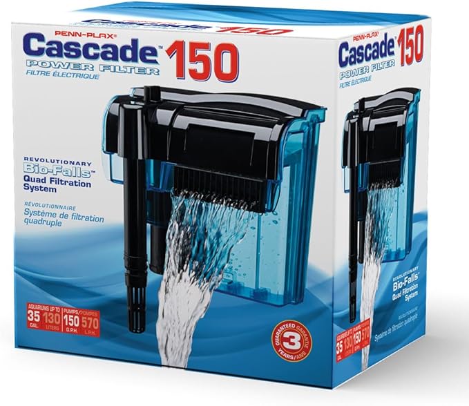 Penn-Plax Cascade 150 Power Filter – Hang-On Filter with Quad Filtration – Great for Freshwater and Saltwater Setups