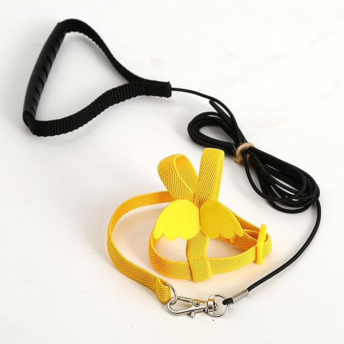Parrot Harness Adjustable Bird Harness Flying Rope Strap Outdoor Training Traction Rope for Small Parrots Anti-Bite,Bird Nylon Rope with Cute Wing (Yellow)