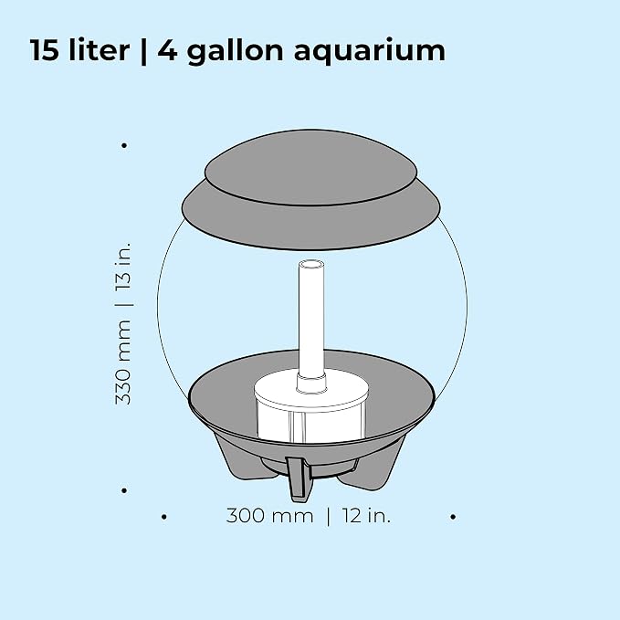 biOrb Halo 15 Acrylic 4-Gallon Aquarium with Multi-Color Remote-Controlled LED Lights Modern Compact Tank for Tabletop or Desktop Display, Gray