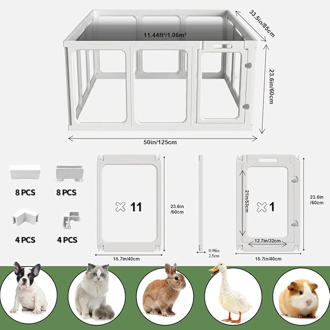 12Pcs Clear Acrylic Plastic Dog Playpen, 23.6“ H Lightweight & Easy Assemble Playpen Divider, Durable Safety Play Pen Indoors, Puppy, Cat, Small Animal(White)