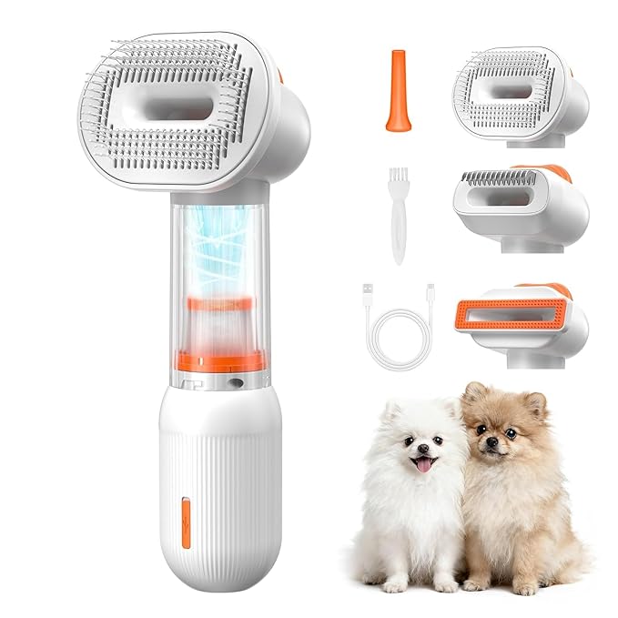 Vacuum Dog Brush for Shedding, 4-in-1 Self Cleaning Slicker Brush for Dogs& Undercoat Rake for Dogs, Deshedding Grooming Tool, Anti-Static, Massage, Cleaning, Shedding & Combing All In One!