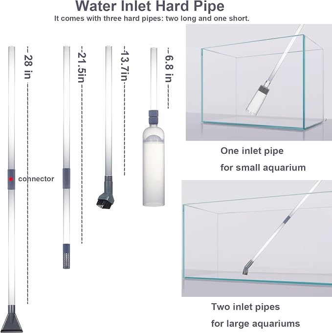 Aquarium Siphon Vacuum Kit with Turkey Baster, Fish Net for Tank Cleaning | Dual Vacuum Tubes; Brush Head; Gravel & Sand Cleaning; Water Change; Debris Removal; Flow Control Valve