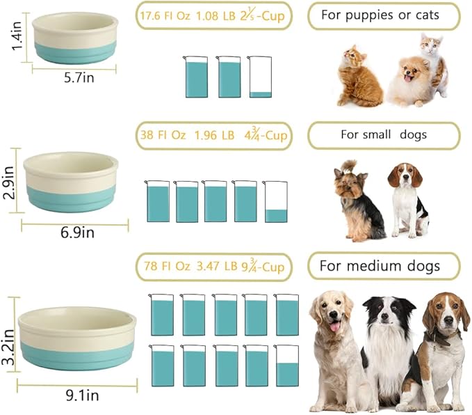 Sweejar Ceramic Dog Bowls, Dog Food Dish for Small Dogs and Cat, Heavy Duty Porcelain Pet Bowl for Canned Food and Water 17 Fl Oz(White)