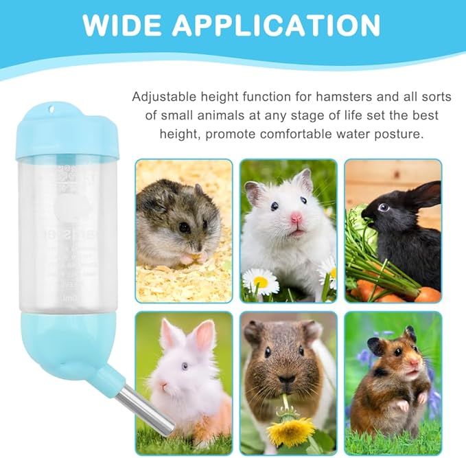 Hamster Water Bottle with Magnetic Holder, Secure & No Drip, Adjustable Height, Fits Glass/Acrylic/Metal Wire Cages, for Hamster, Guinea Pig, Hedgehogs and Other Small Pets(Clear)