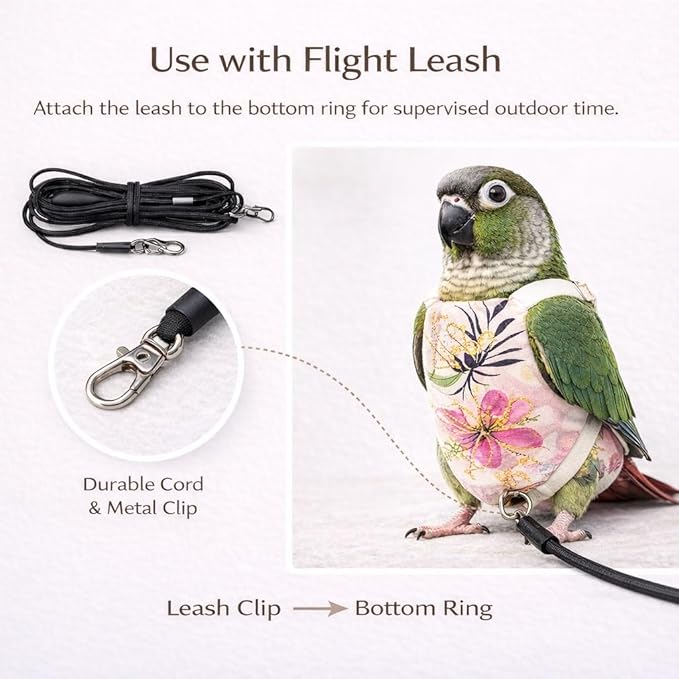5PCS Bird Diaper Harness Set with Flight Leash and Disposable Liners, Reusable Bird Diapers for Parrots Conures Cockatiels Parakeets, Adjustable Bird Harness for Indoor Companion Birds(M)