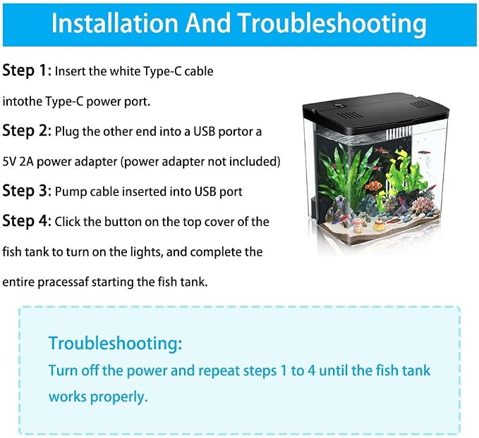 Small Fish Tank 1.2 Gallon Self Cleaning Betta Aquarium Starter Kit with Auto-Cycling Quiet Pump (Filteration & Oxygenation & Circulation) 5-Color LED Desktop Room Aquarium