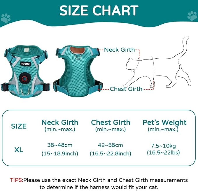 Large Cat Harness and Leash Set with Tracker Holder, Upgraded Escape Proof Vest for Extra Large Cats Small Dogs Puppy, Reflective Adjustable Breathable Mesh Walking Jacket, Green, XL