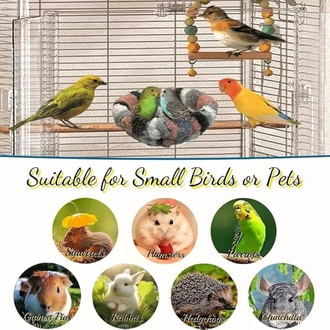 2 Pack Warm Bird Nest Bed for Cage Plush Hanging Parrot Bed Bird Snuggle Hut Hanging Sleeping Bird House for Parakeet, Conure, Budgie, Cockatiel, Lovebird, Finch, Hamster-Grey&Blue