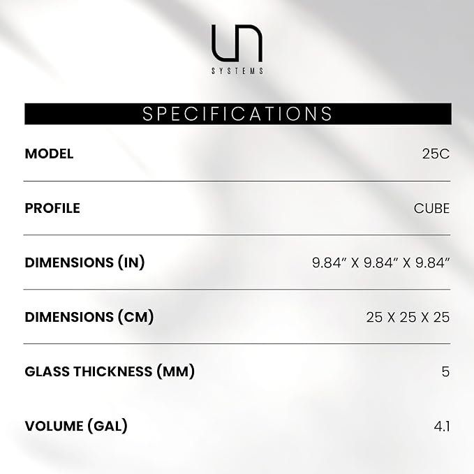 Ultum Nature Systems Ultra Clear Rimless Aquarium - Low Iron Glass Fish Tank with 45° Mitered Edges, 5mm-12mm Thick, Leveling Mat Included (25C, Cube, 4 Gallon)