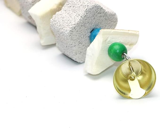 3Pcs Bird Beak Trim Cuttlebone Calcium Stone Lava Block Chew Toy Grinding Teeth Natural Minerals with Bell for Parakeets, Cockatiels, Conures, Budgies, Lovebirds