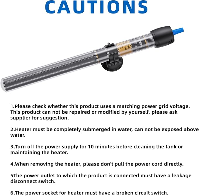 FREESEA 100 Watt Aquarium Fish Tank Heater with Aquarium Submersible Thermometer | 100W Powered - Stable Temperature Maintain Fish Tanks Warm in Winter - Overheat Protection & Thermometer Included