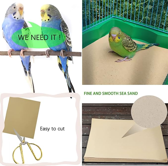 Firdnyohs 20PCS Gravel Paper for Bird Cage,11x17 Inch Bird cage Liner Gravel Paper Special for Bird Cage in sea Sand-Great for Hard-Billed Birds Safe& Clean & Easy for Improved Digestion…