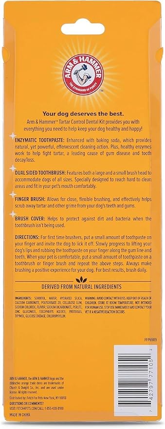 Arm & Hammer for Pets Tartar Control Dog Dental Care Kit, Banana Mint Flavor Toothpaste with Baking Soda, Double-Sided Toothbrush and Finger Brush Included, 2.5 Oz, 3-Piece - 2 Pack