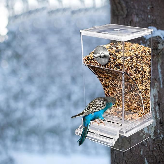 No Mess Bird Feeder Automatic Parrot Feeder Cage Accessories, Clear Parakeet Seed Container Food Feeder for Cage, Cockatiel Finch Lovebirds Budgies Canary (A)