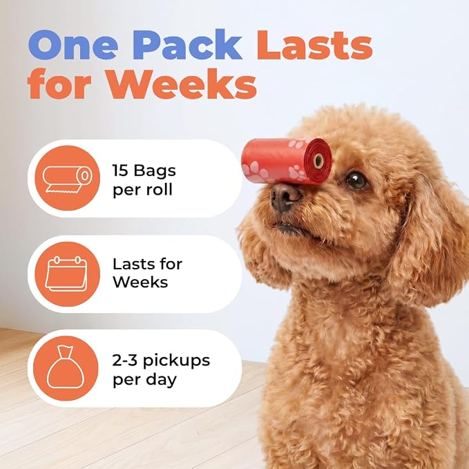 Best Pet Supplies Dog Poop Bags for Waste Refuse Cleanup, Doggy Roll Replacements for Outdoor Puppy Walking and Travel, Leak Proof and Tear Resistant, Thick Plastic - Red, 150 Bags