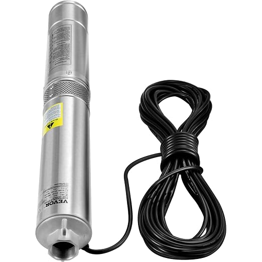 VEVOR Deep Well Submersible Pump, 1.5HP/1100W 230V/60Hz, 37GPM 276 ft Head, with 33 ft Electric Cord, 4 inch Stainless Steel Water Pumps for Industrial, Irrigation and Home Use, IP68 Waterproof Grade