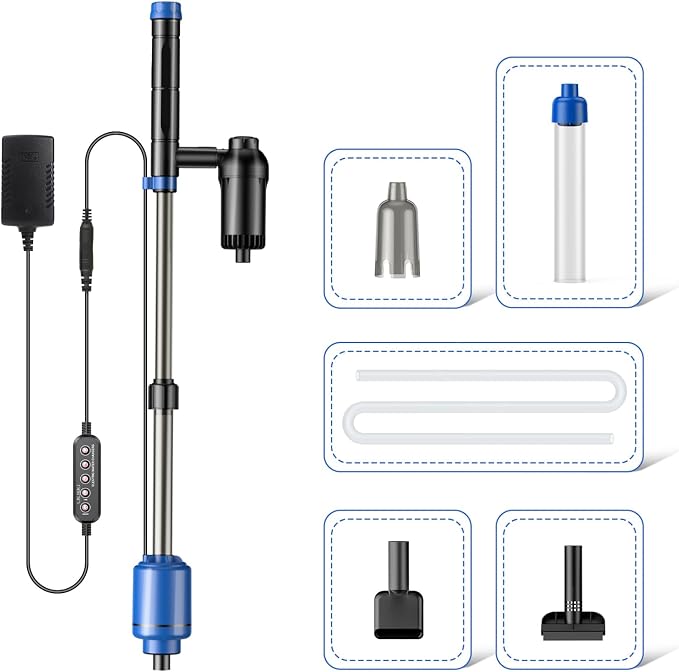 bedee Aquarium Vacuum Gravel Cleaner, 24W Electric Fish Tank Cleaner Vacuum, 6 in 1 Multifunctional Aquarium Cleaner for Automatic Water Change, Wash Sand, Water Circulation and Timed Off