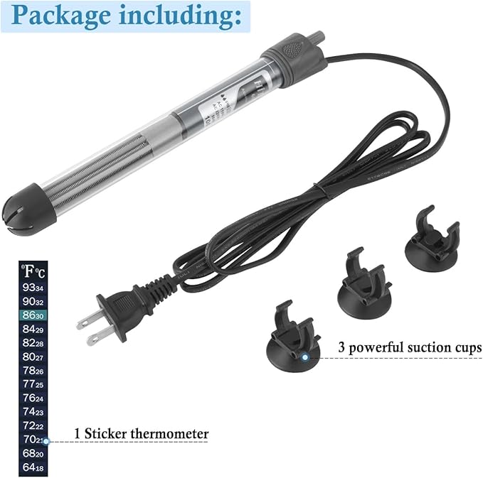 HITOP 100W Adjustable Aquarium Heater, Submersible Fish Tank Heater Thermostat with Suction Cups for 10-30Gal