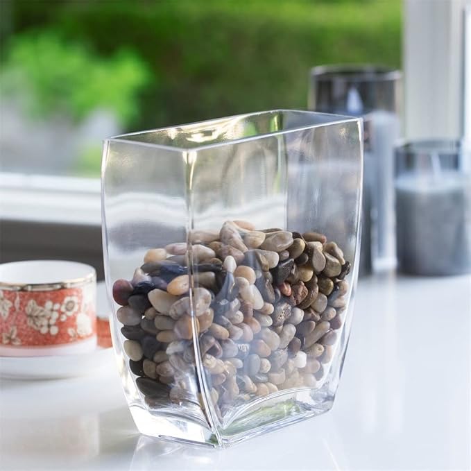 Clear Rectangle Glass Vases, 7x7x2.5 Inch Block Glass Vase for Flowers, Square Glass Vase for Wedding Centerpieces, Home Décor (1 Piece)