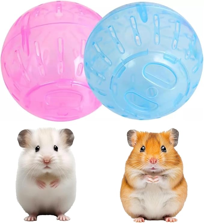 2Pcs 3.94 Inch Rotundity Hamster Balls, Breathable and Sturdy Dwarf Hamster Exercise Balls Running Wheel Gerbil Toys, Small Animals, Portable Small Pet Supplies (Blue and Pink)