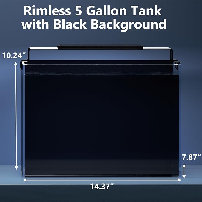 5 Gallon Fish Tank Kit with Filter Light with Timer, Lid Rimless Glass | Black Background, Low-iron Glass, 5 Brightness, Adjustable Water Flow, Self-cleaning, for Betta Shrimp Guppy Snails