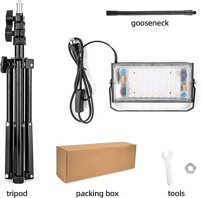 LBW Grow Light with Stand, Full Spectrum Grow Lights for Indoor Plants | On/Off Switch Plant Grow Light, 15-48 in Adjustable Tripod Stand, 48 LED Plant Light for Indoor Garden