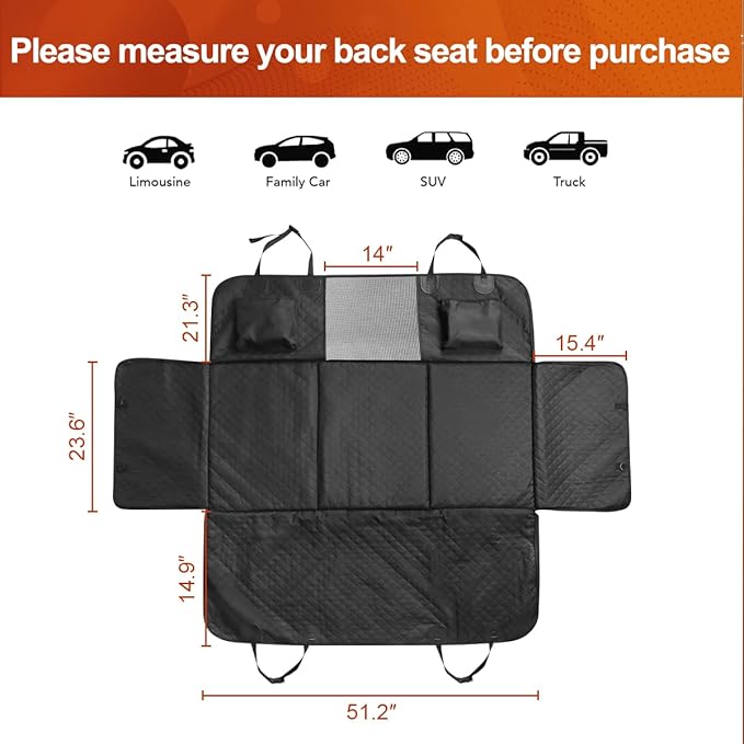 Vailge Dog Car Seat Cover, Dog Hammock for Car Backseat, Non Inflatable seat Cover for Back seat,Hard Bottom Back Seat Protector for Cars,Trucs & SUVs
