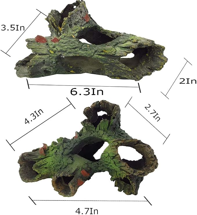 Tfwadmx Decaying Trunk Aquarium Ornament, Betta Fish Hideout - Small Resin Aquarium Decoration Log with Holes & Caves