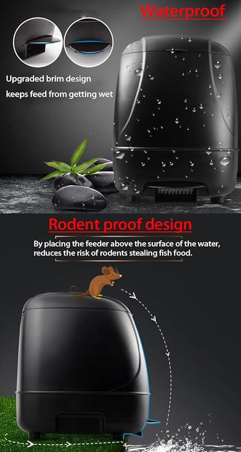 Automatic fish feeder for pond, Pond feeder, Automatic koi fish feeder for pond outdoor, Fish feeder automatic dispenser For a vacation away and prevent sunstroke(10L-battery powered)