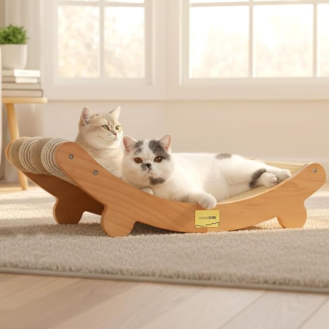 CHEERPALS Sisal Cat Scratcher Bed with Balls Cat Scratching Post for Indoor Cats Hammock, Natural Sisal Cat Scratch Wooden Cat Furniture(Large)