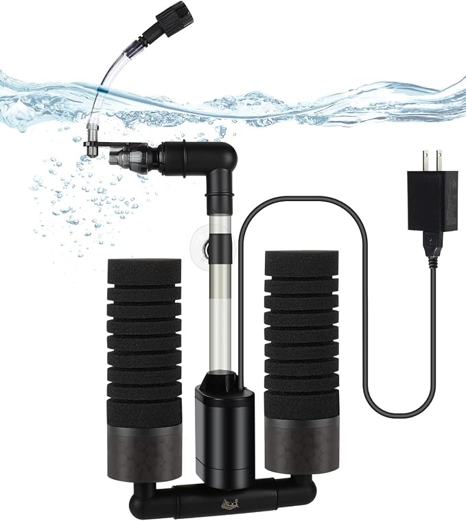 AQQA USB Electric Sponge Filter for Aquarium,Submersible Fish Tank Filter | No Air Pump Needed with Bio Ceramic Media & 110V Adapter, Quiet 360° Rotatable Outflow for Betta Shrimp Fry Breeding Tank