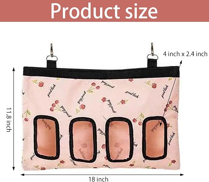 Rabbit Hanging Hay Feeder Bag Large Capacity Small Animal Hay Dispenser 600D Oxford Cloth Rabbit Hay Storage Bag for Bunnies Guinea Pigs Chinchillas (Pink)