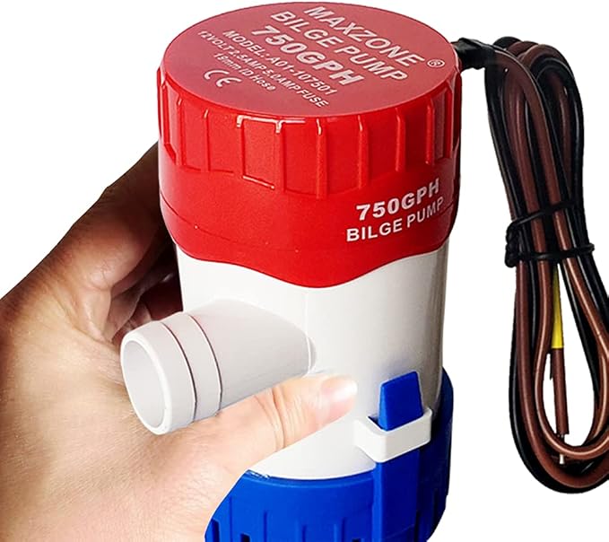 Submersible Boat Bilge Water Pump 12v Non-Automatic Marine Electric Bilge Pump for Ponds, Pools, Spas Silent, Boat Caravan RV Submersible (750 GPH)