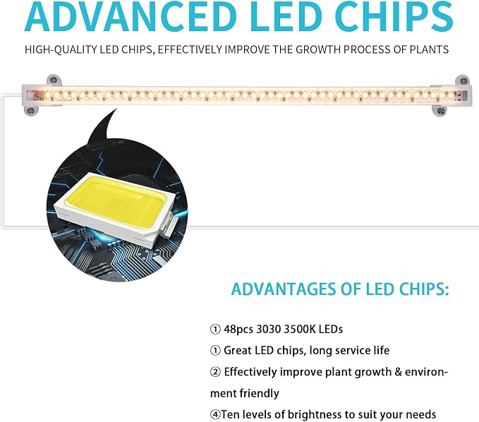 Hywyimlait LED Grow Light Strips for Indoor Plants Full Spectrum 3500K, 96 LEDs Plant Light Bar with 3/9/12H Timer, 10 Dimmable Levels for Seedling Succulent and Shelf, 13 Inches, 1 Head 2 Pack