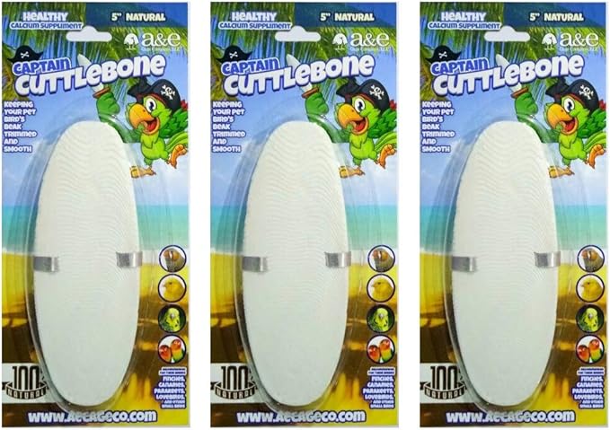 A&E Cage Captain Cuttlebone, 5 Inch, Healthy Calcium Supplement for Finches, Canaries, Parakeets, and Lovebirds (3 Pack - 5 in)