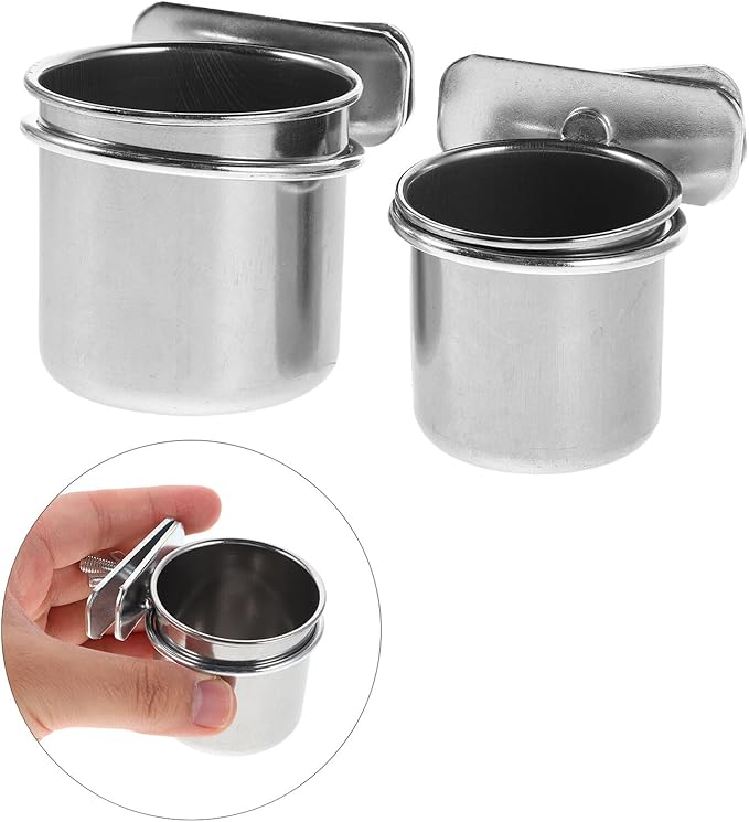 LALAFINA Stainless Steel Parrot Feeding Cups with Clamp Holders, 2pcs Bird Food Bowls 4.4cm 5.5cm for Cage Coop Feeding, Compatible with Cockatiel Budgie Parakeet